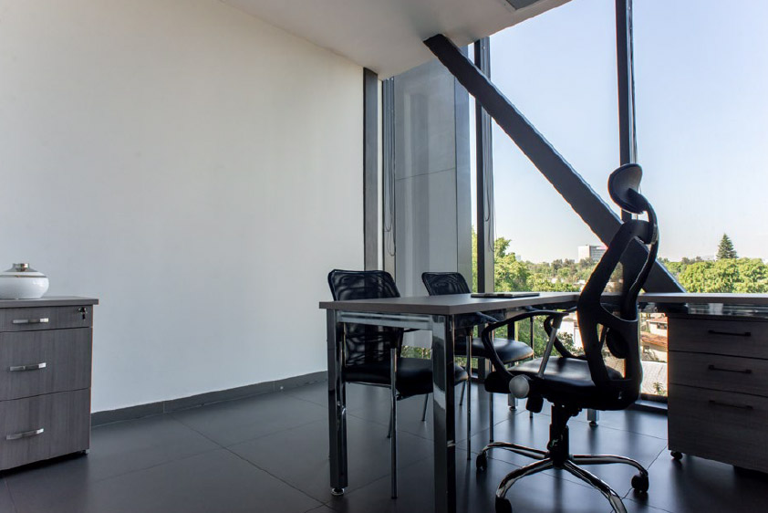 Recepción moderna y luminosa de las oficinas en Providencia.